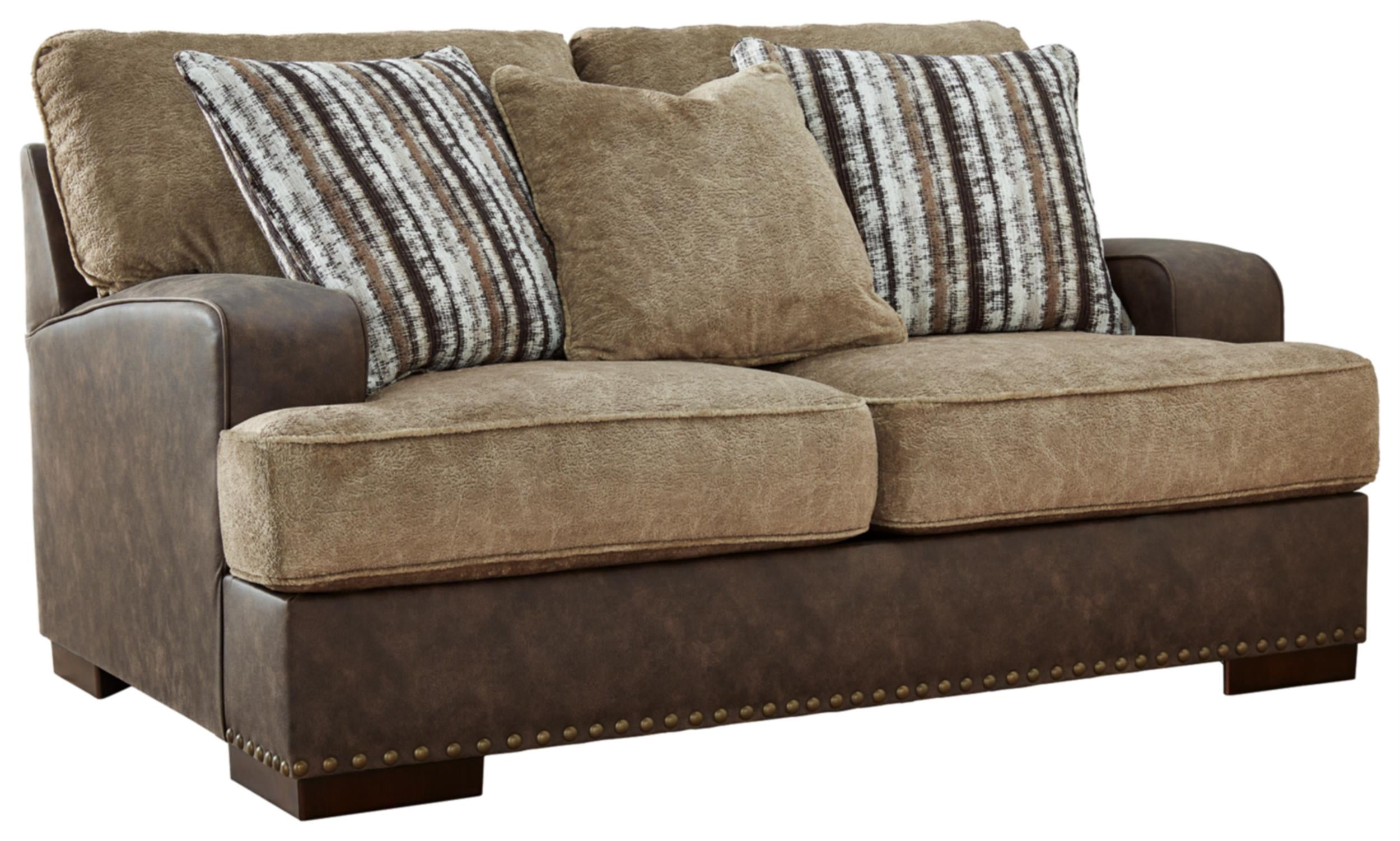 Brown Faux Leather Nailhead Track Arm Loveseat