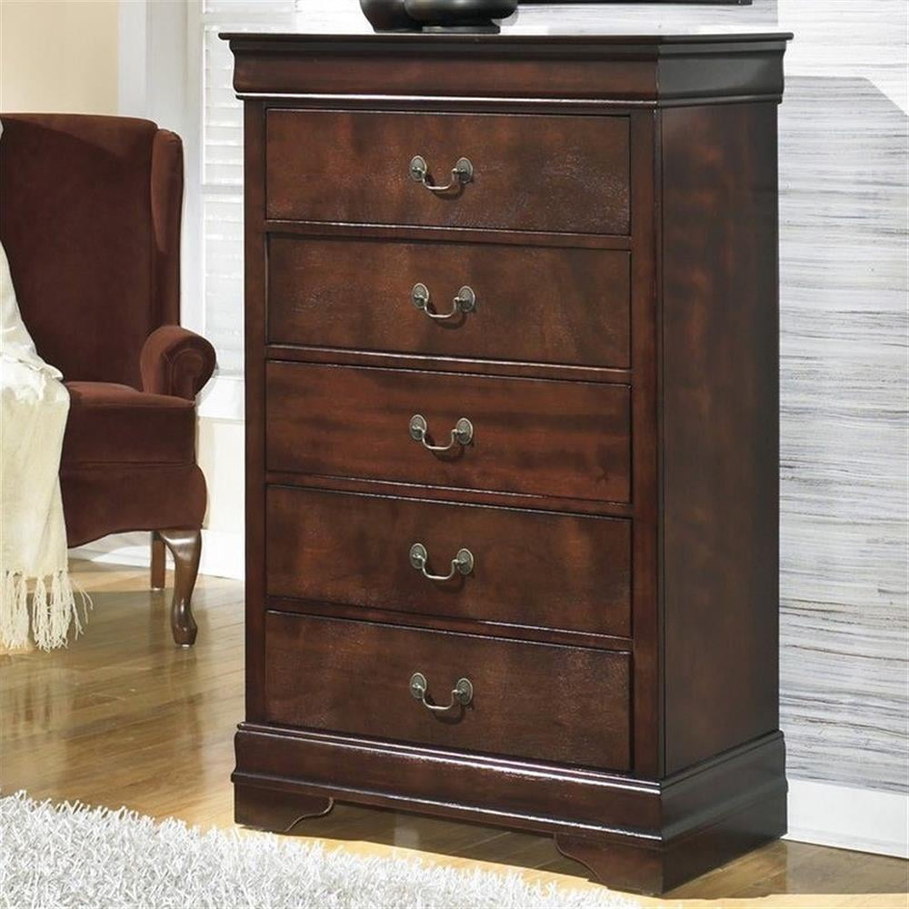 Warm Dark Brown 5-Drawer Chest with Antique Bronze Hardware
