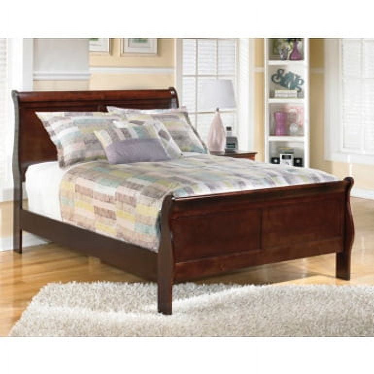 Full Dark Brown Wood Sleigh Bed with Headboard