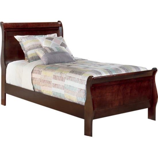 Warm Dark Brown Twin Sleigh Bed with Wood Frame