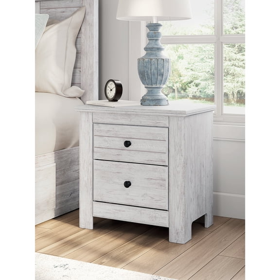 Signature Design by Ashley Allihauser Two Drawer Nightstand with USB Charging, Replicated Pine Grain, Whitewash Finish