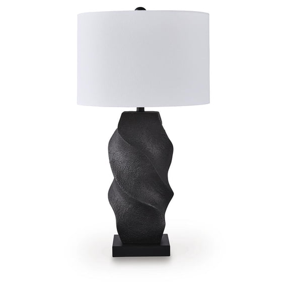Signature Design by Ashley Amillion Polyresin Table Lamp, Sanded Black Base with Drum Shade