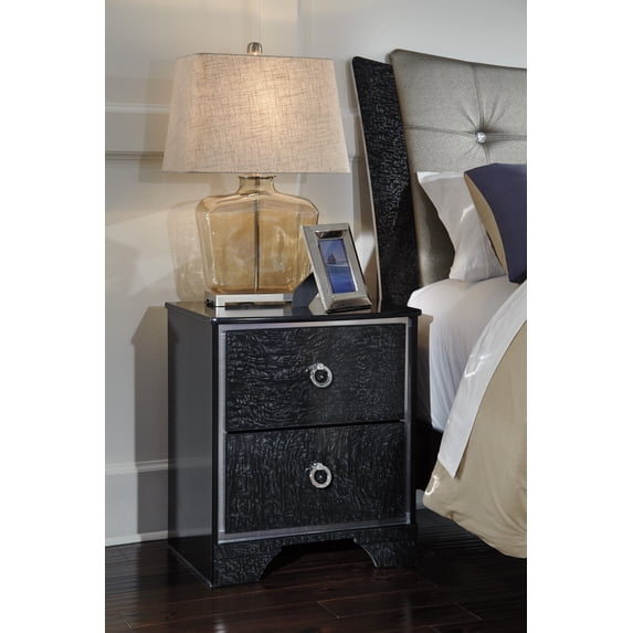 Ashley Furniture Amrothi Black Two Drawer Nightstand With Silver Tone Accents
