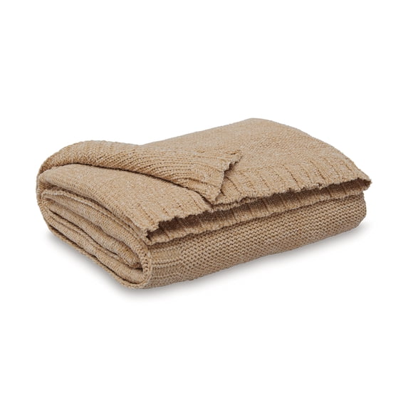Signature Design by Ashley Anawood Chenille Throw Blanket Set of 3, Gold, Soft Knit Textured Accent with Border Edge, Machine Washable