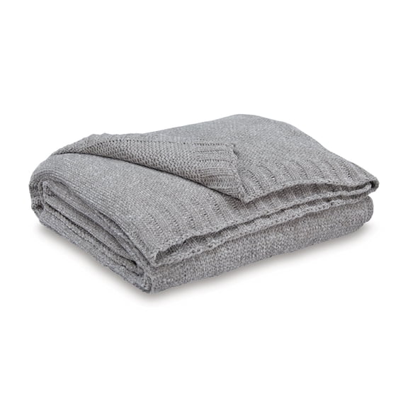 Signature Design by Ashley Anawood Chenille Throw Blanket Set of 3, Gray, Soft Knit Textured Accent with Border Edge, Machine Washable