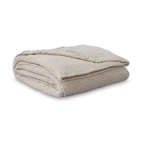 Signature Design by Ashley Anawood Chenille Throw Blanket Set of 3, Oatmeal, Soft Knit Textured Accent with Border Edge, Machine Washable