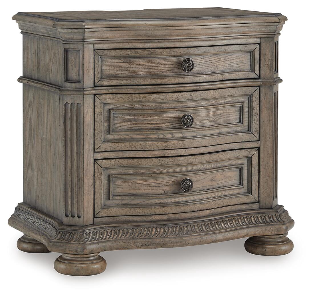 Signature Design by Ashley Ardenfield Three Drawer Night Stand with USB Ports, Light Brown
