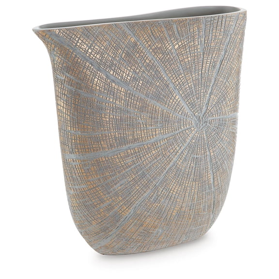 Signature Design by Ashley Ardenley Contemporary Starburst Patterned Polyresin 14.63" Vase for Home Decor, Gray & Metallic