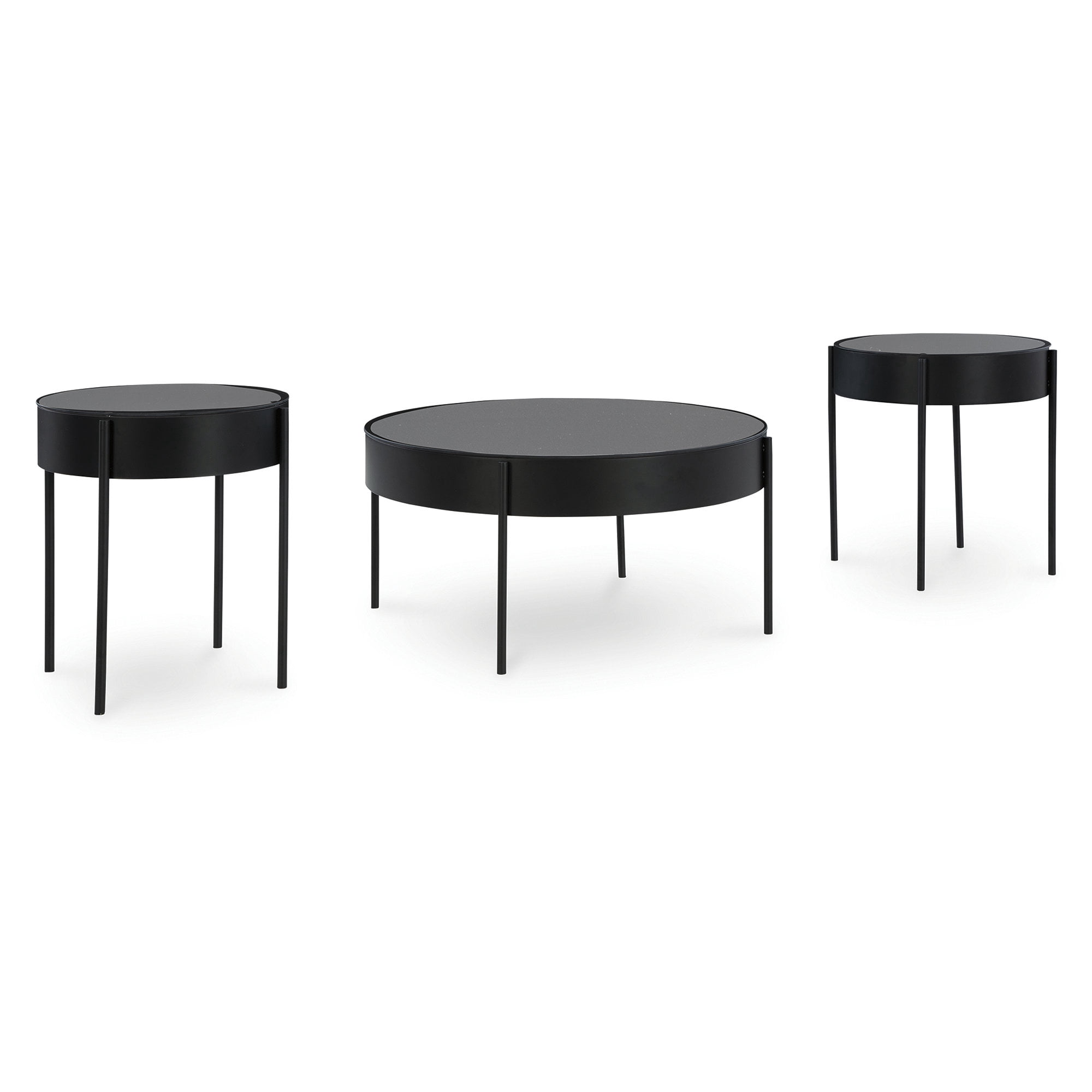Signature Design by Ashley Ardoline 3-Piece Glass Coffee Table Set with End Tables - Matte Black Finish