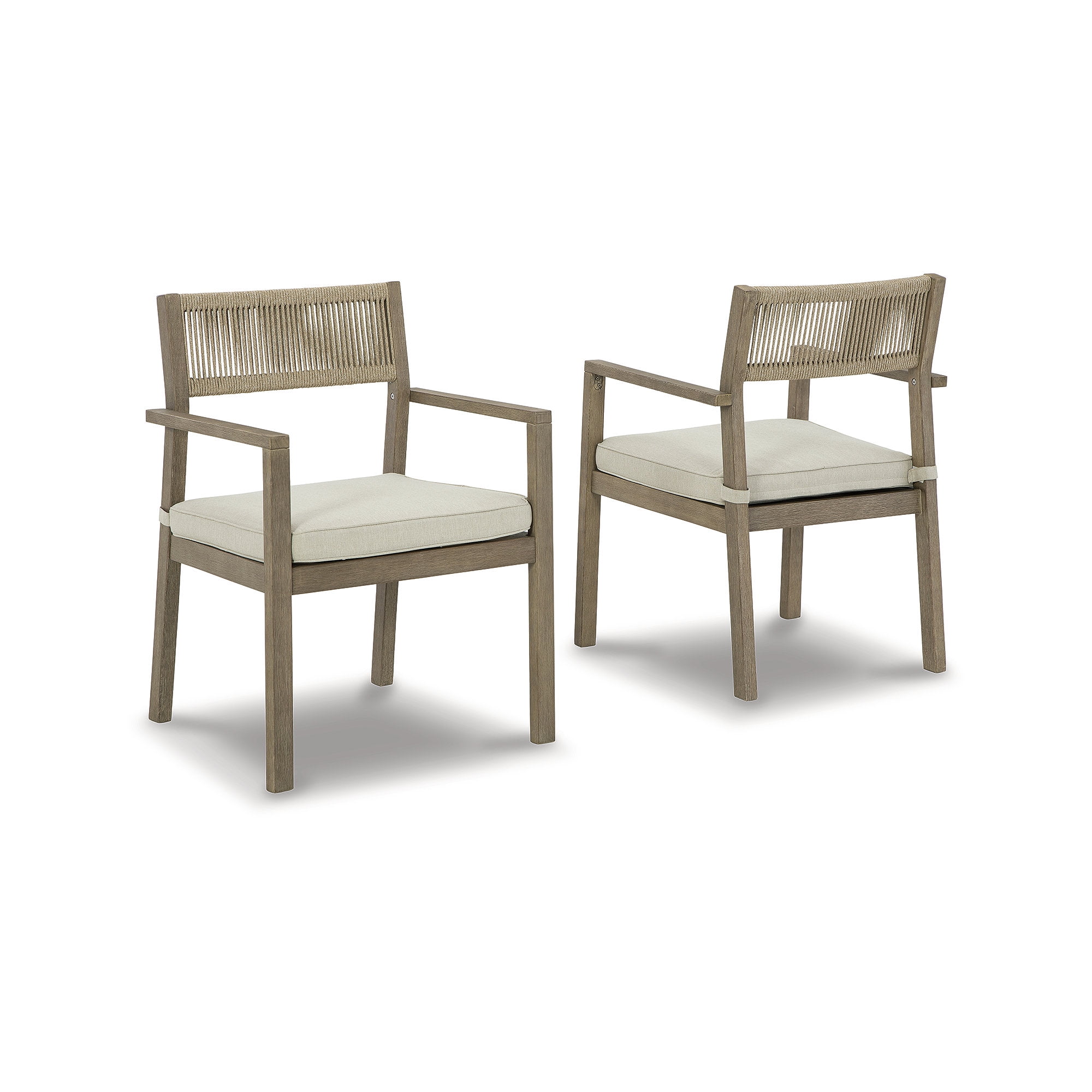 Transitional Brown and White Dining Arm Chair with Cushions