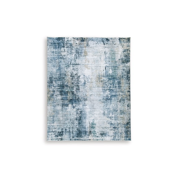 Signature Design by Ashley Arlenmont 8' x 10' Memory Foam Area Rug, Blue/Ivory/Gray Faux Fur Abstract Rug