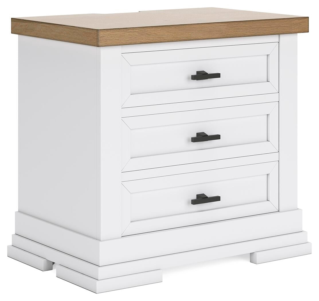 Signature Design by Ashley Ashbryn Three Drawer Farmhouse Style Nightstand – White & Natural Brown, USB Charging, Spacious Storage, Dovetail Drawers