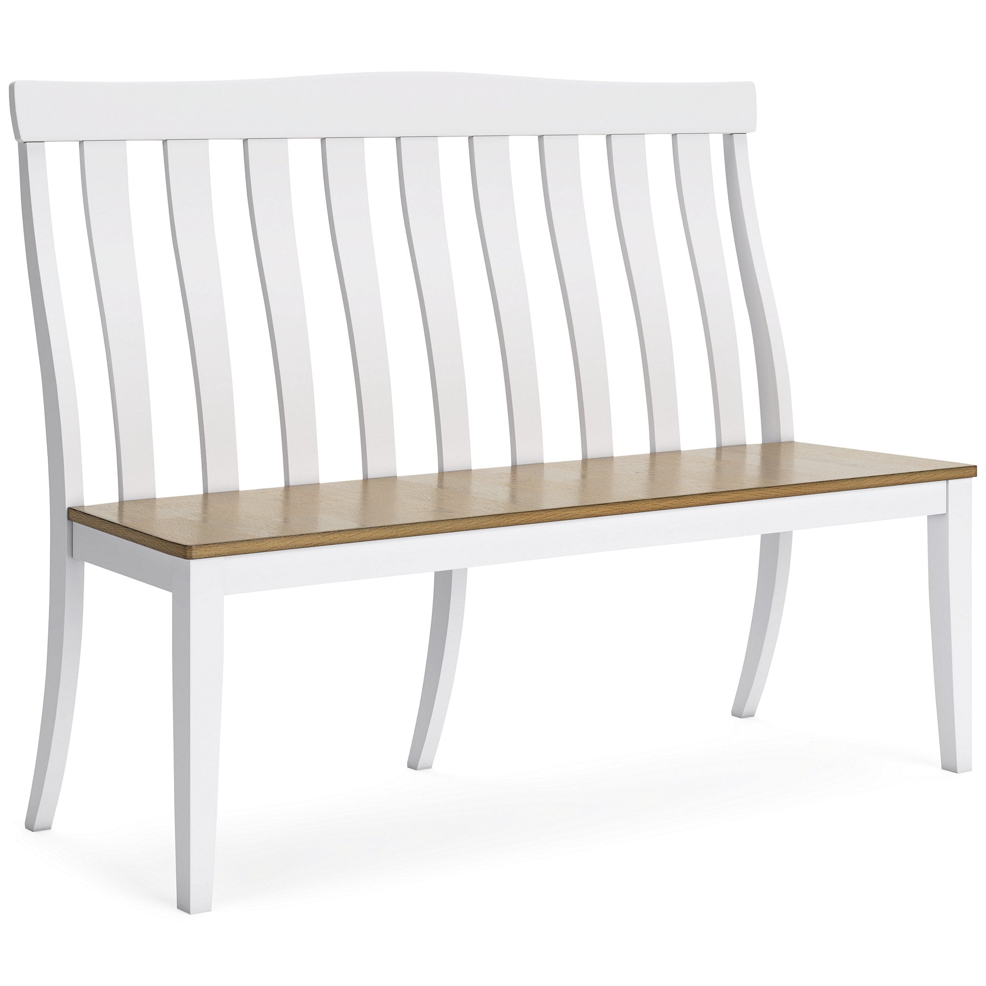 White and Natural Wood Slat-Back Dining Bench