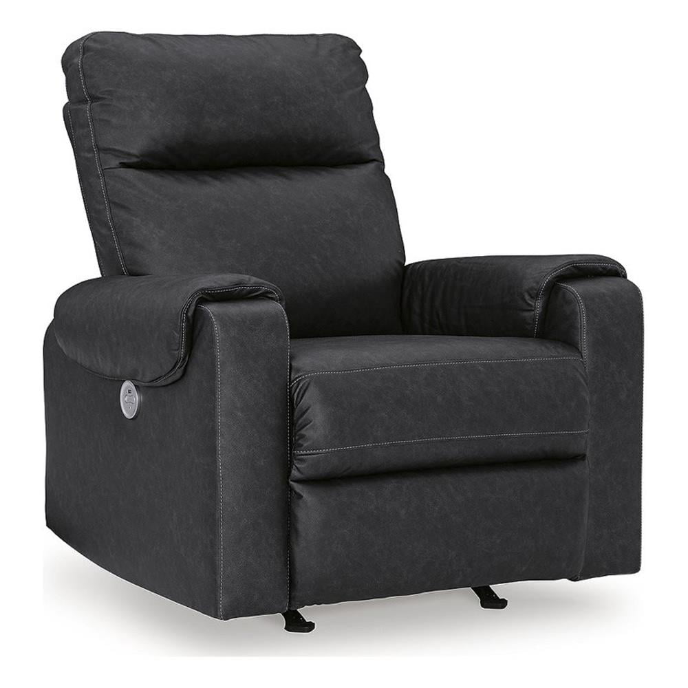 Axtellton Black Faux Leather Power Recliner with USB Port