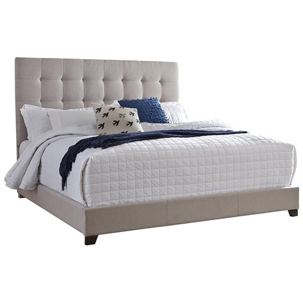 Contemporary Beige King Size Faux Leather Tufted Upholstered Bed