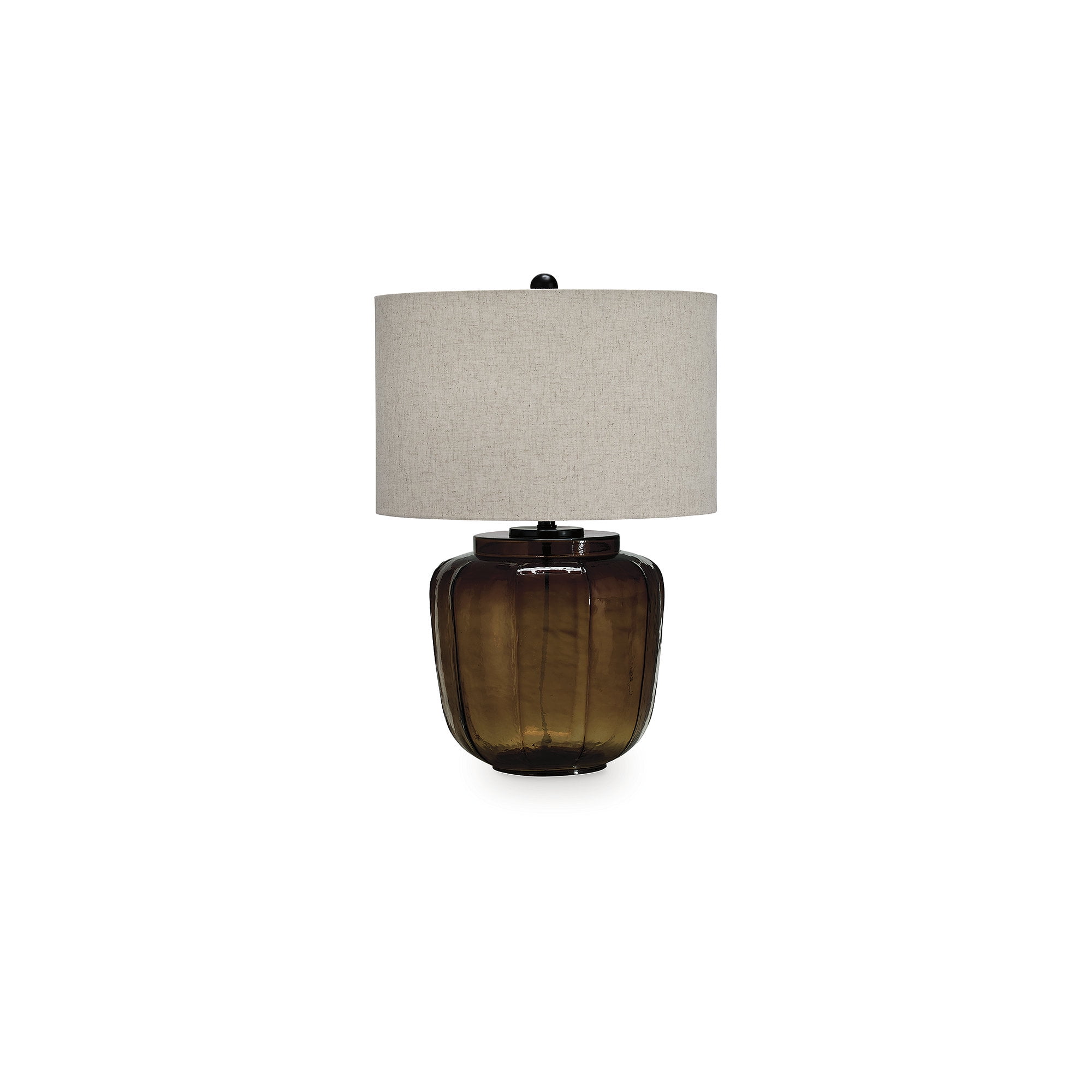 Signature Design by Ashley Bainmore 28" Modern Glass Table Lamp with Drum Shade, Deep Amber Finish, Black Metal, 3‑Way Switch