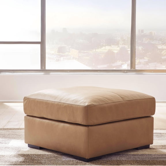Signature Design by Ashley Bandon Oversized Accent Ottoman, Top Grain Leather Cushion, Toffee
