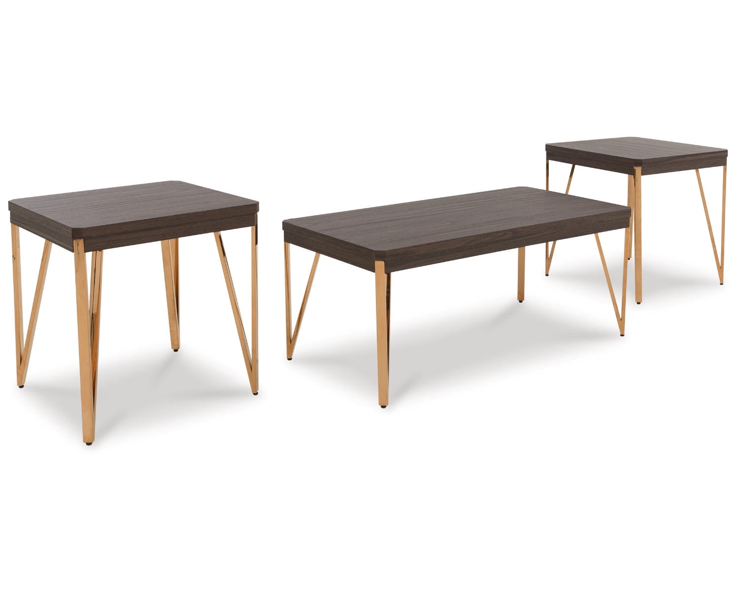 Dark Brown and Gold Rectangular Coffee and End Table Set