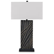 Signature Design by Ashley Bartlen Poly Table Lamp, Black & Gold Finish, 25" Tall, Modern Rectangular Shade