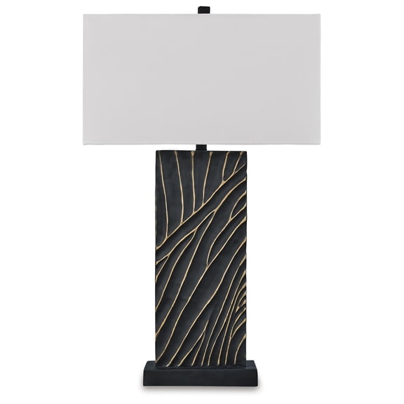Signature Design by Ashley Bartlen Poly Table Lamp, Black & Gold Finish, 25" Tall, Modern Rectangular Shade