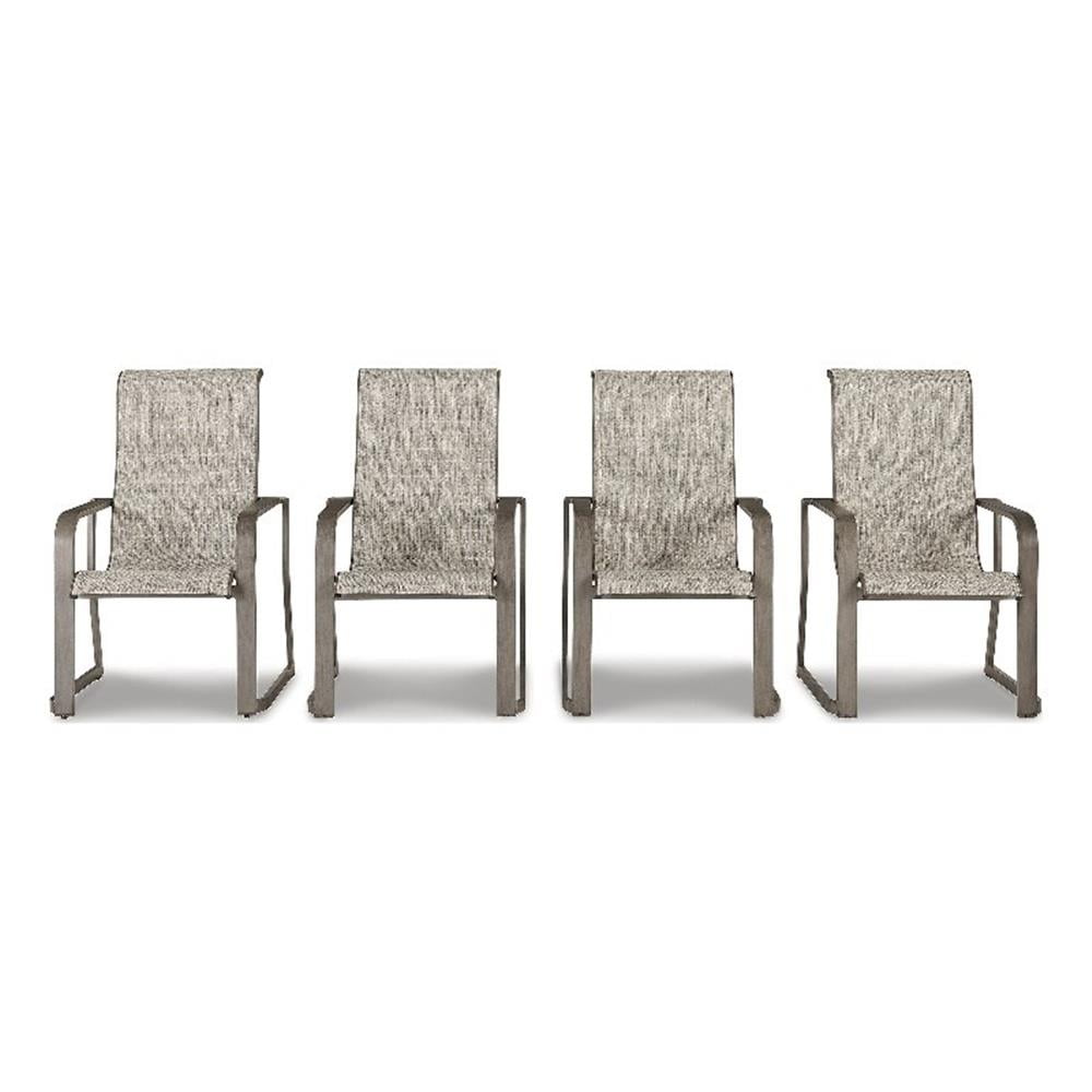 Beige Contemporary Aluminum Sling Arm Chairs - Set of 4
