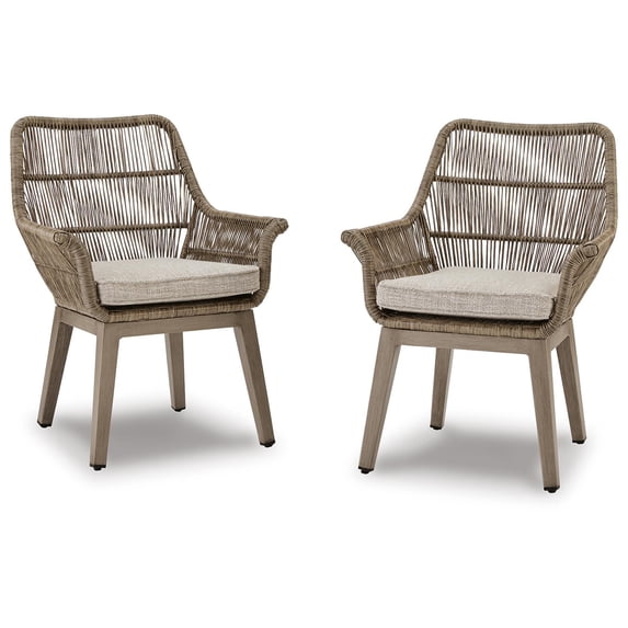 Signature Design by Ashley Beach Front Outdoor Arm Chair with Cushion (Set of 2), Beige