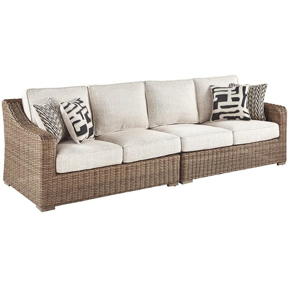 Beachcroft Beige Wicker Outdoor Sectional with Cushions