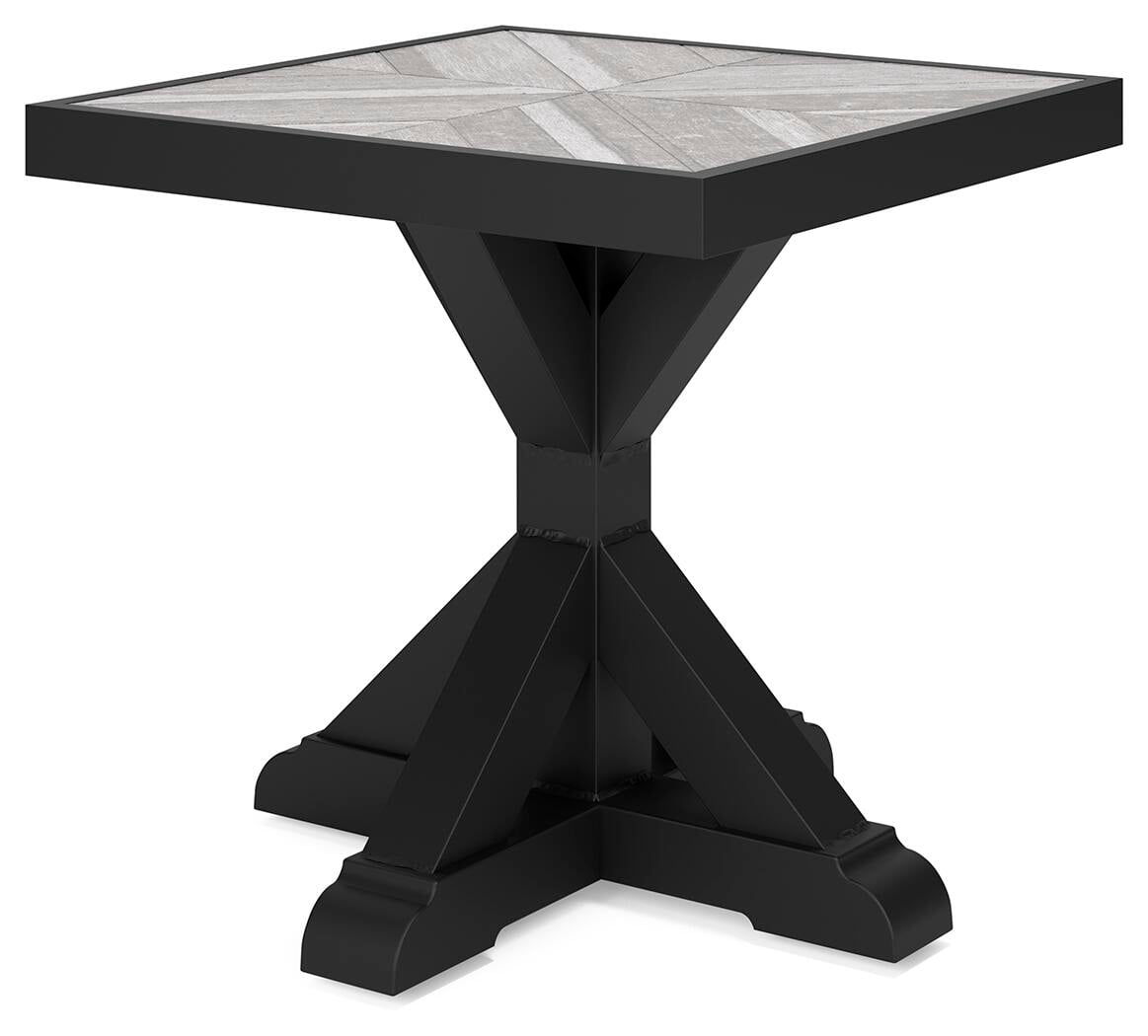 Signature Design by Ashley Beachcroft Farmhouse Outdoor End Table, Black/Light Gray