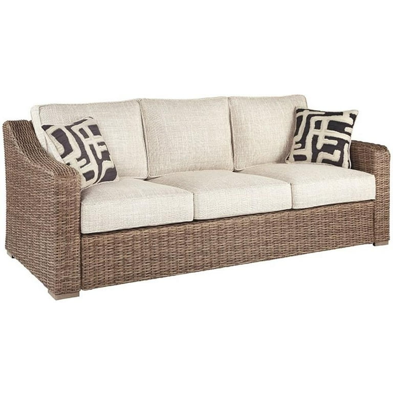 Beachcroft Outdoor Sofa with Cushion - White/Beige Beachcroft Outdoor Sofa with Cushion - White/Beige