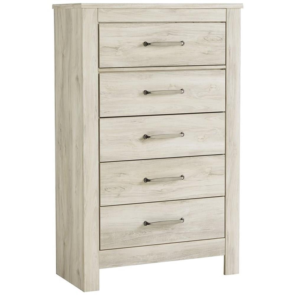 Bellaby White 5-Drawer Farmhouse Chest with Brushed Nickel Handles