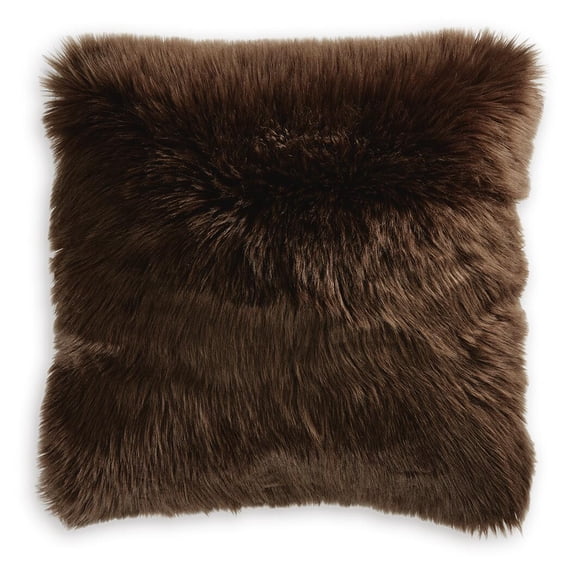 Signature Design by Ashley Bellethrone Contemporary 20x20 Inches Faux Fur Throw Pillow with Zipper Closure, Dark Brown