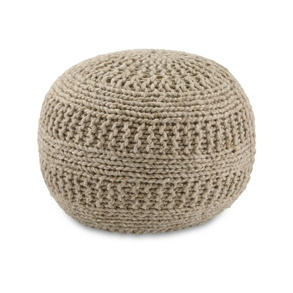 Signature Design by Ashley Benedict Wool Rib-Knit Boho Pouf, 20 x 14es