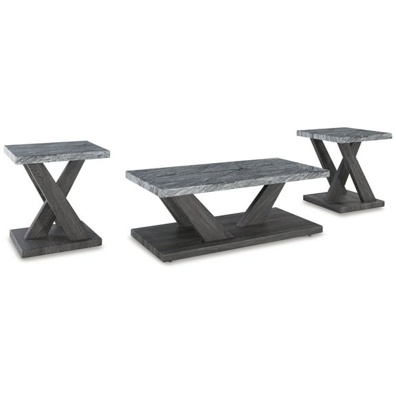 Signature Design by Ashley Bensonale Contemporary Occasional Table Set with Faux Marble Top and Casters, Set of 3, Gray & Dark Brown