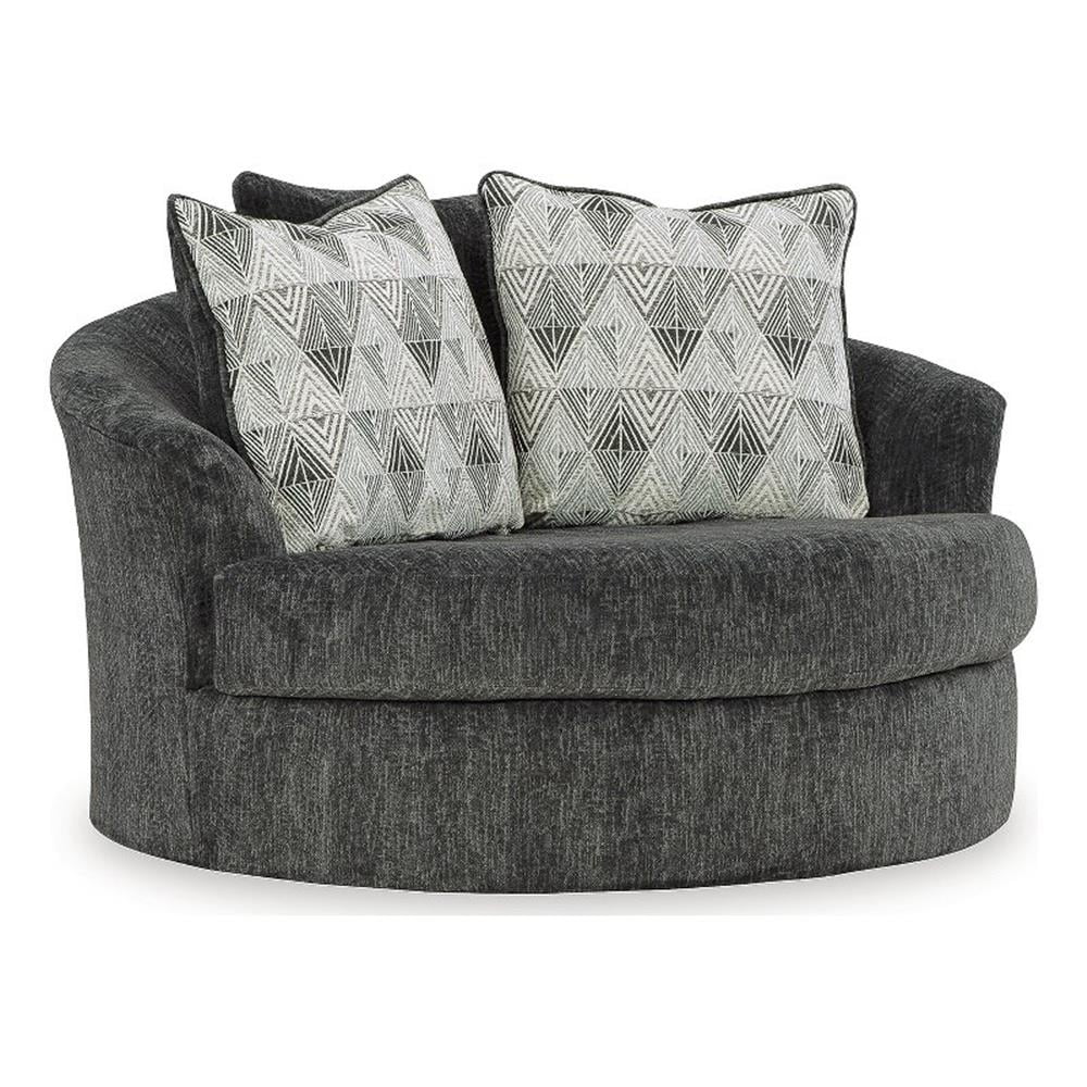 Black Leather Swivel Accent Chair with Metal Base