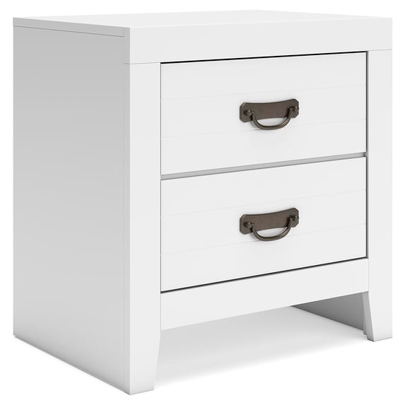 Signature Design by Ashley Binterglen White Modern Farmhouse 2-Drawer Nightstand with USB Charging Ports