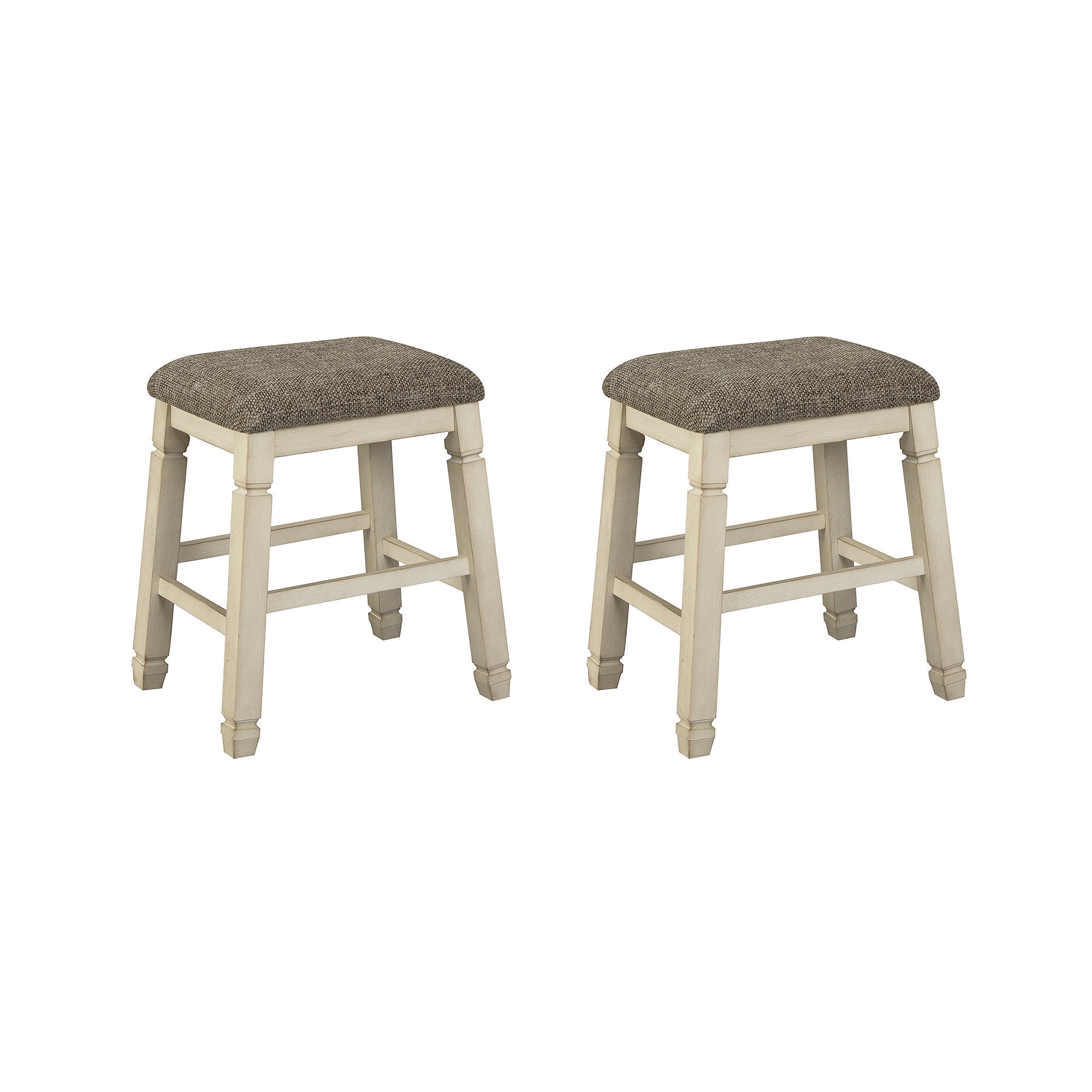 Transitional Saddle-Seat 24" Counter Stool in Antiqued White Wood