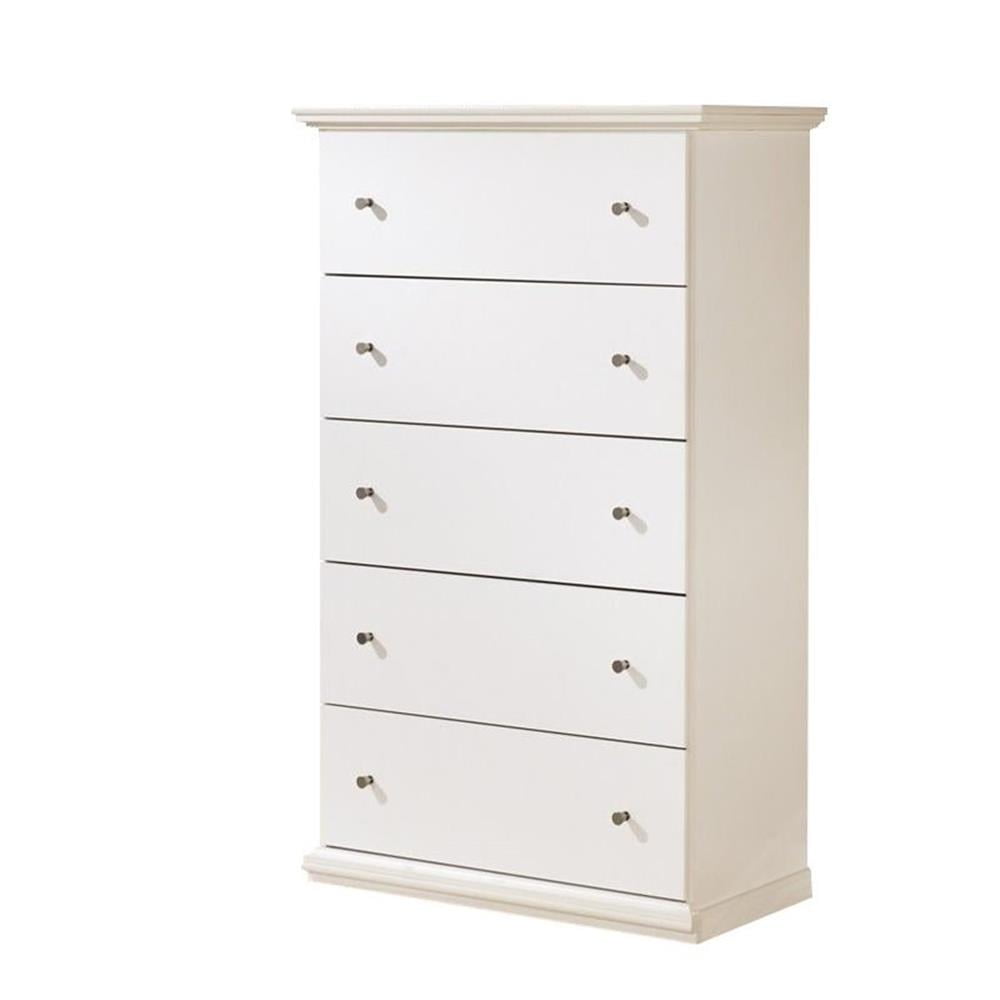 Cottage Charm White 5-Drawer Chest with Deep Storage and Roller Glides