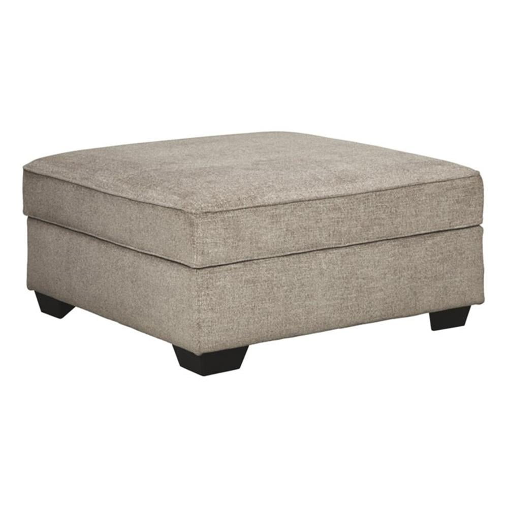 Beige Chenille Upholstered Storage Ottoman with Faux Wood Feet