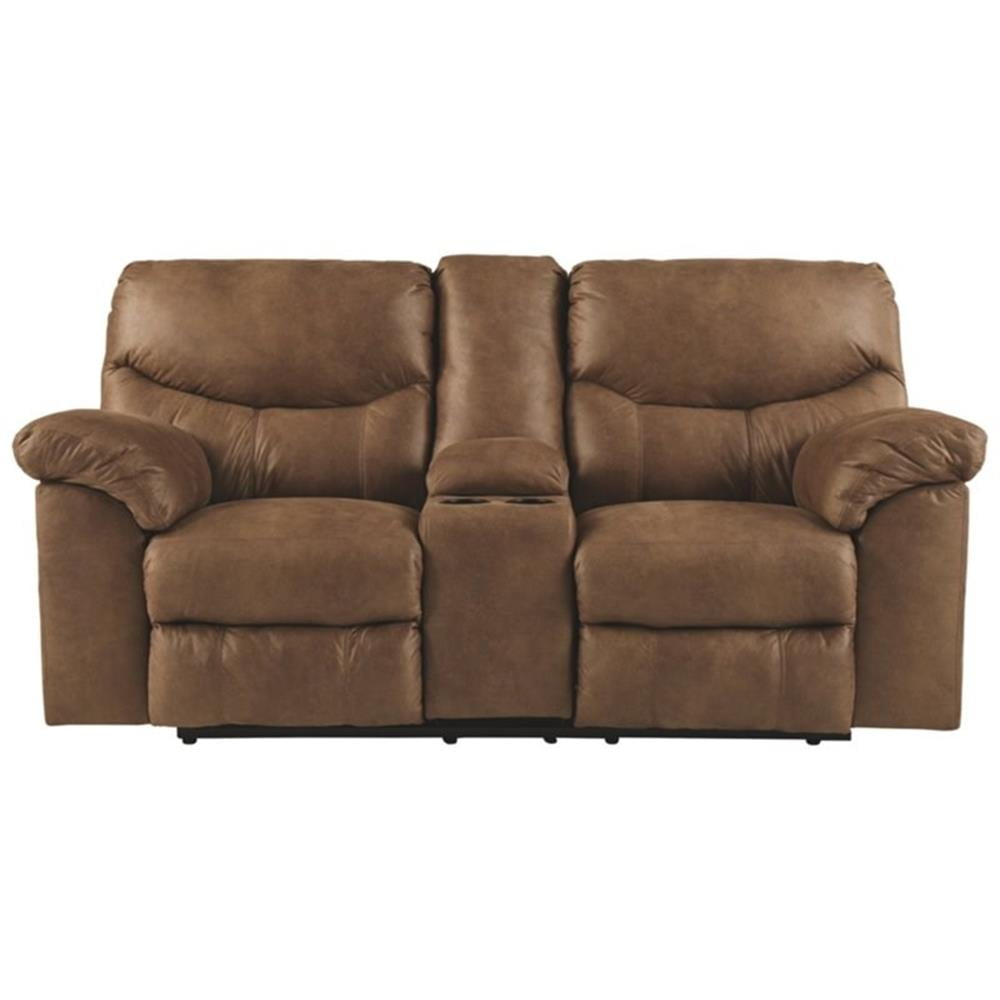 Bark Brown Faux Leather Reclining Loveseat with Storage and Cup Holder