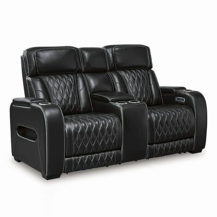 Signature Design by Ashley Boyington Black Power Reclining Loveseat with Console