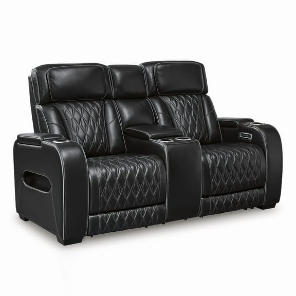 Signature Design by Ashley Boyington Black Power Reclining Loveseat with Console