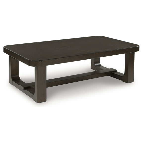 Signature Design by Ashley Breckington Modern Rectangular Coffee Table with Solid Wood Edge, Dark Brown
