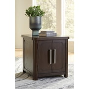 Signature Design by Ashley Breckington Rectangular End Table with Cabinet Storage, Dark Brown Finish
