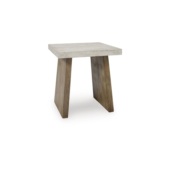 Signature Design by Ashley Brendalhouse Contemporary Square End Table - Faux Cement Top with Mango Wood Base, Light Brown