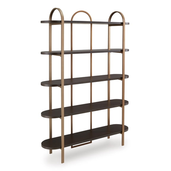 Signature Design by Ashley Brentmour 72" Modern Bookcase with 5 Shelves - Brown Wood & Gold Metal Frame