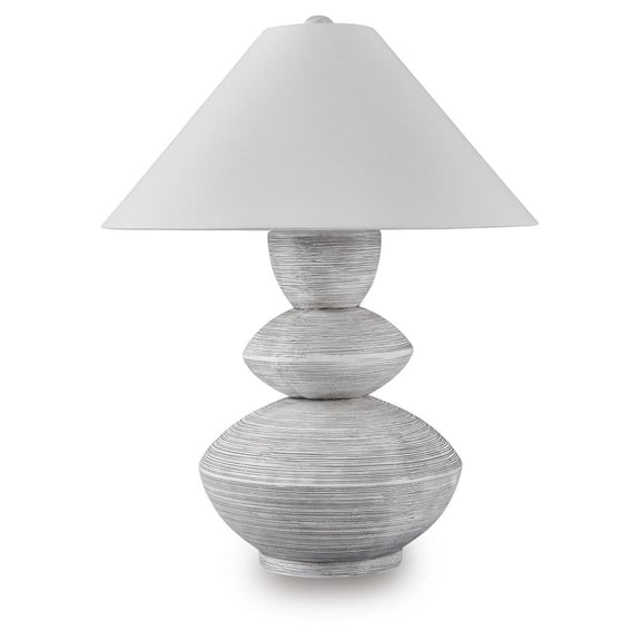 Signature Design by Ashley Brickdon Poly Table Lamp, Distressed White, Classic Triple Gourd Base