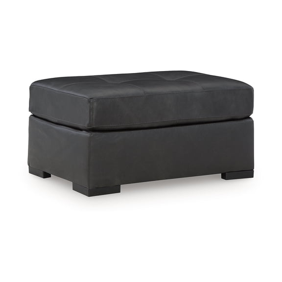 Signature Design by Ashley Brindley Pier Oversized Accent Ottoman, Top Grain Leather Cushion, Fog Black