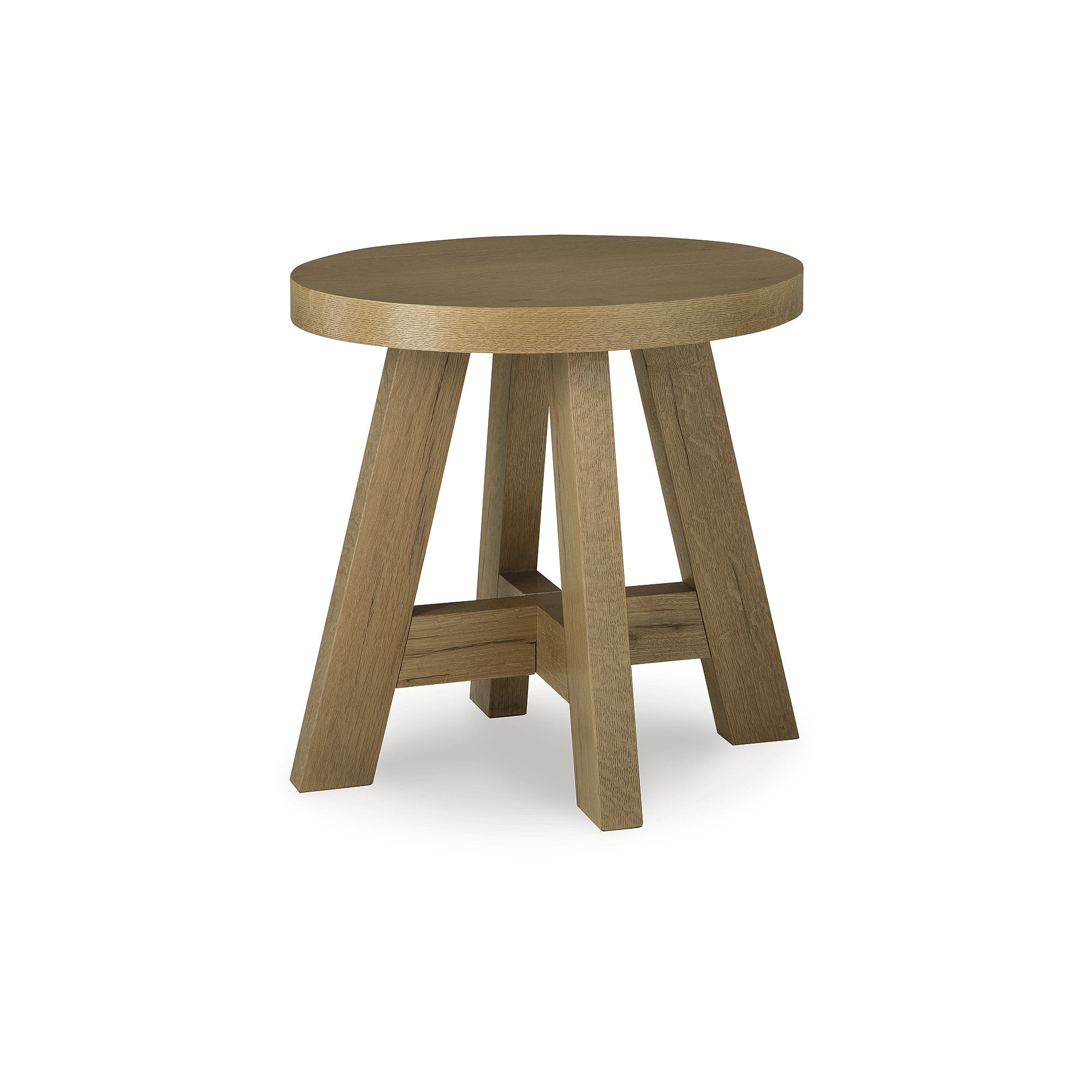 Rustic Oak Round End Table with Natural Finish, 24 Inch