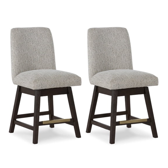 Signature Design by Ashley Burkhaus Upholstered Counter Height Barstool Set of 2 with Metal Footrest and Solid Wood Frame