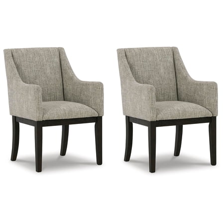 Signature Design by Ashley Burkhaus Traditional Dining Upholstered Arm Chair, Set of 2, Gray & Dark Brown